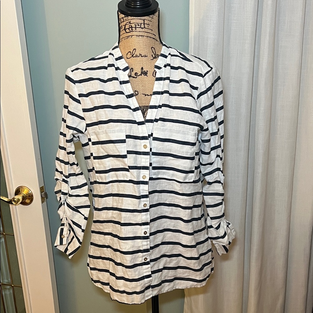Zara Black and Navy Striped Button Down Shirt